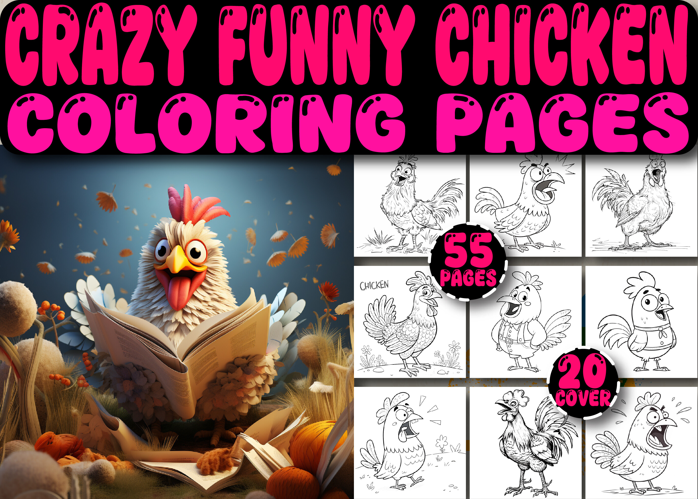 Crazy Chicken Funny Coloring Book