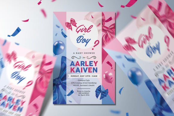 Gender reveal party invitation design for announcing a baby surprise to guests