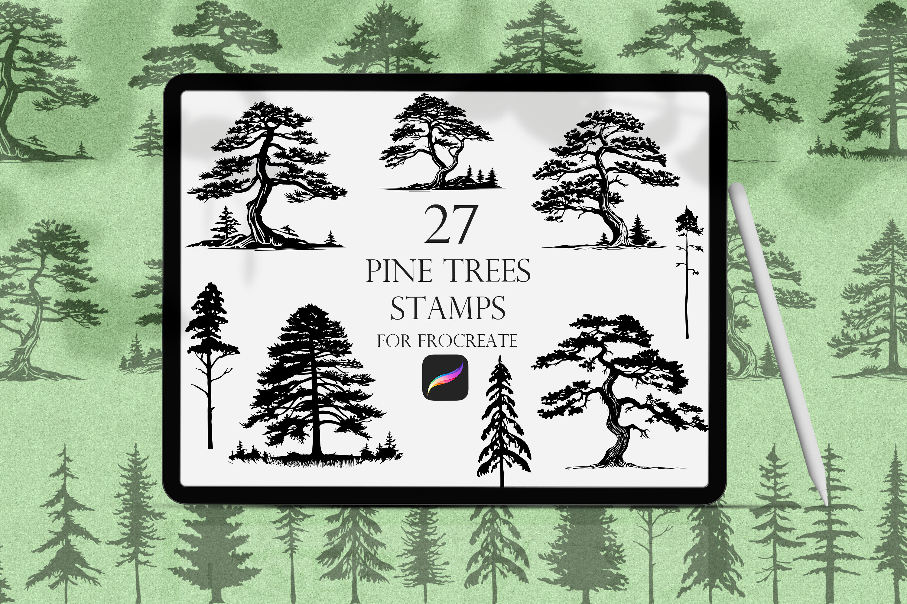 Pine Trees Procreate Stamps - photo 1