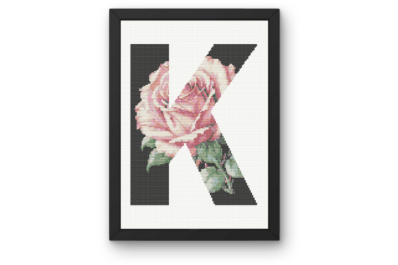 Pink Rose on Black K Monogram