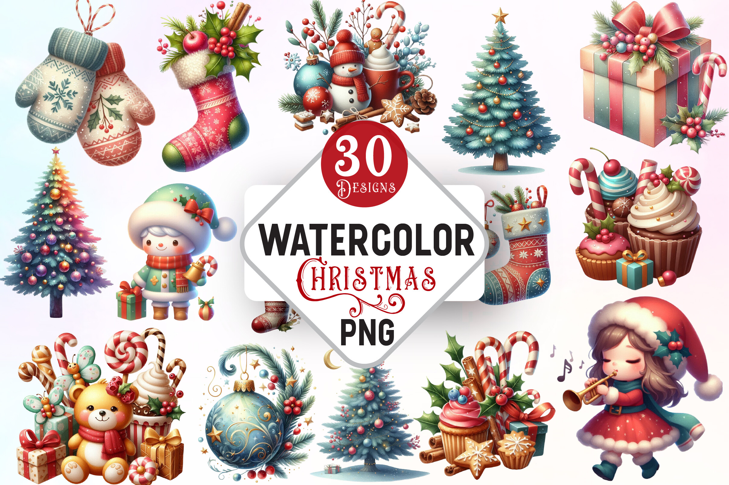 Pink and Mint Christmas Clipart Bundle Graphic by DreamArt · Creative ...