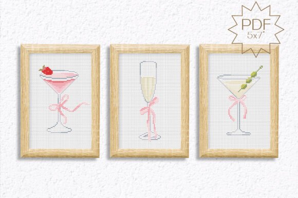 3 Cocktails Cross Stitch Patterns Bows