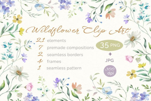 Hand-Painted Wildflower Clip Art Graphic Decorative Elements By Alla Mironenko