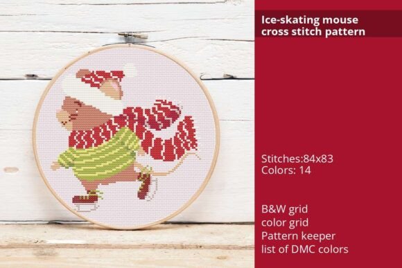 Ice-skating Mouse Cross Stitch Pattern
