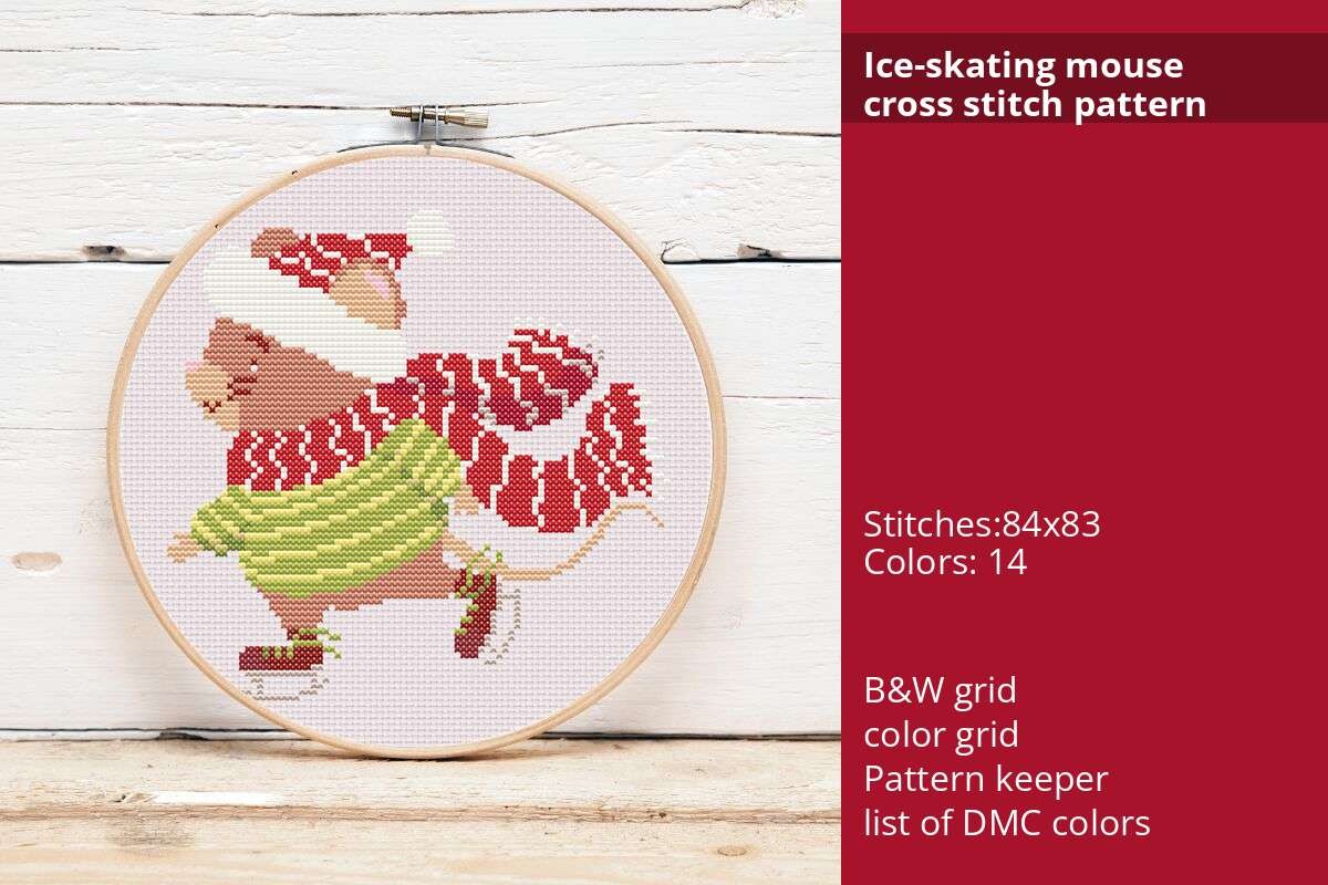 Ice-skating Mouse Cross Stitch Pattern