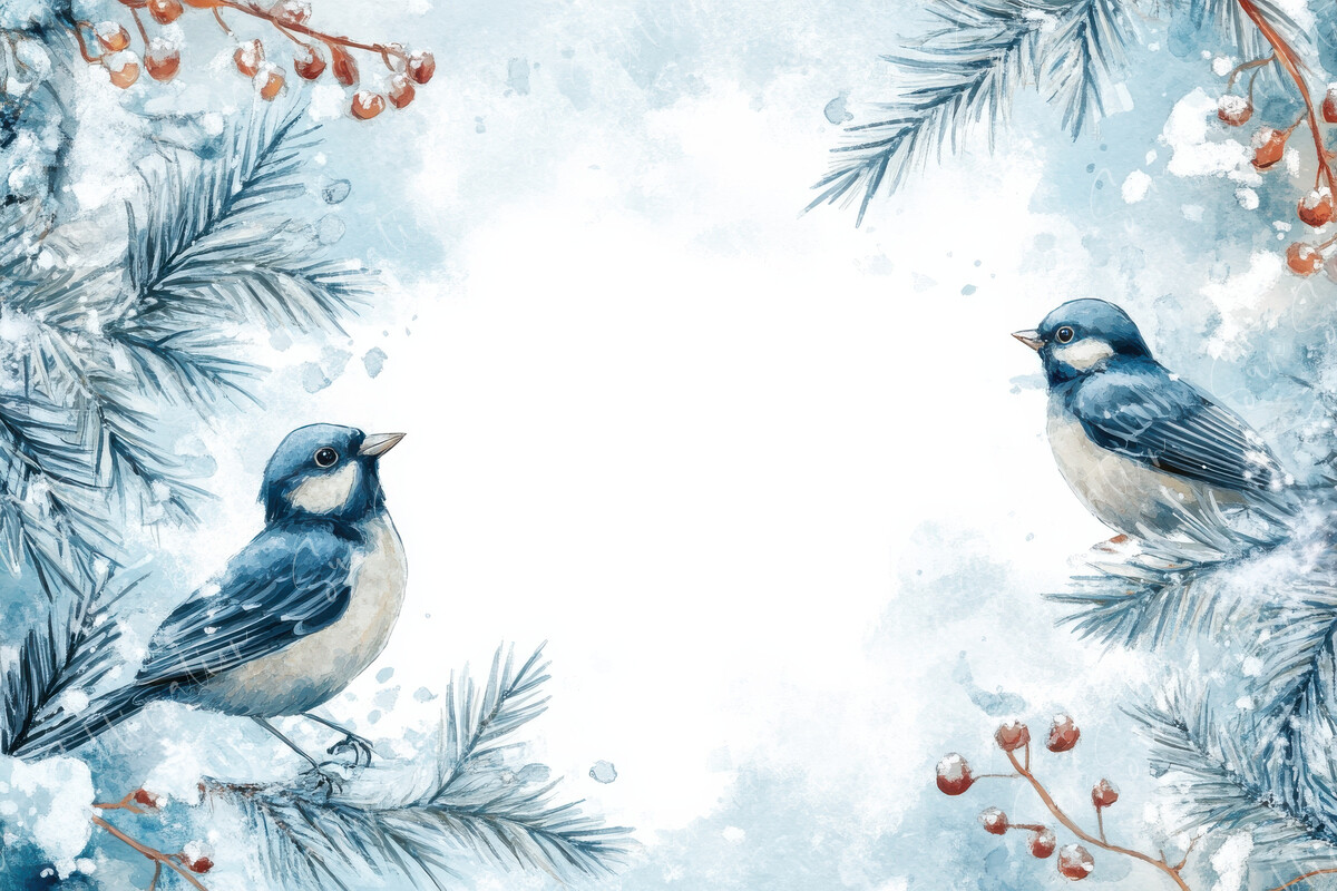 Two Blue Birds Perched on Snowy Pine Graphic by Sun Sublimation ...