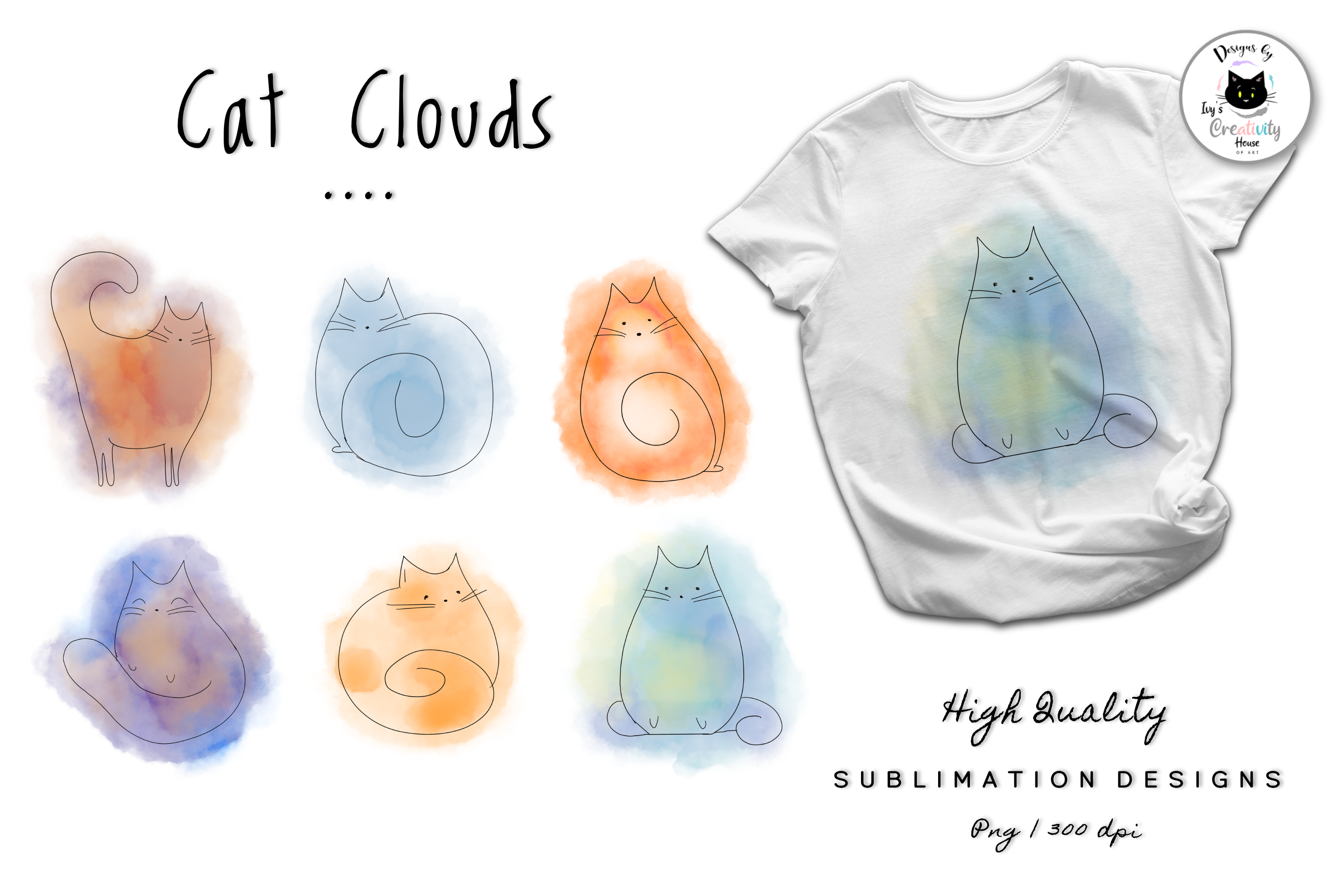 Watercolor Cat Clipart | Cat Doodle Art Graphic by Ivy’s Creativity ...