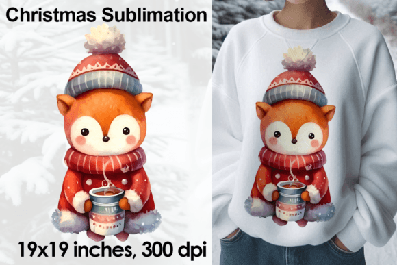 Watercolor Christmas Fox Sublimation PNG Graphic Illustrations By DarySmolly