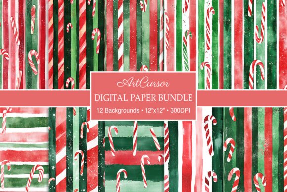 Watercolor Christmas Stripes Backgrounds