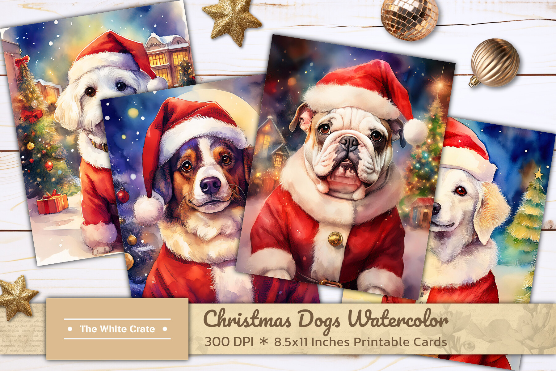 Christmas Dog Santa Printable Cards