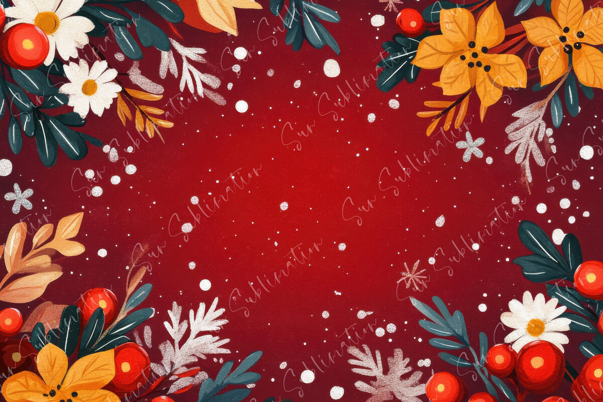 Festive Floral Border with Red Berries Graphic by Sun Sublimation ...