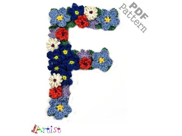 Floral Letter F Crochet Applique Pattern