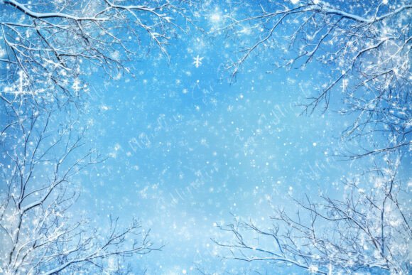 Snowy Branches Frame Bright Blue Sky
