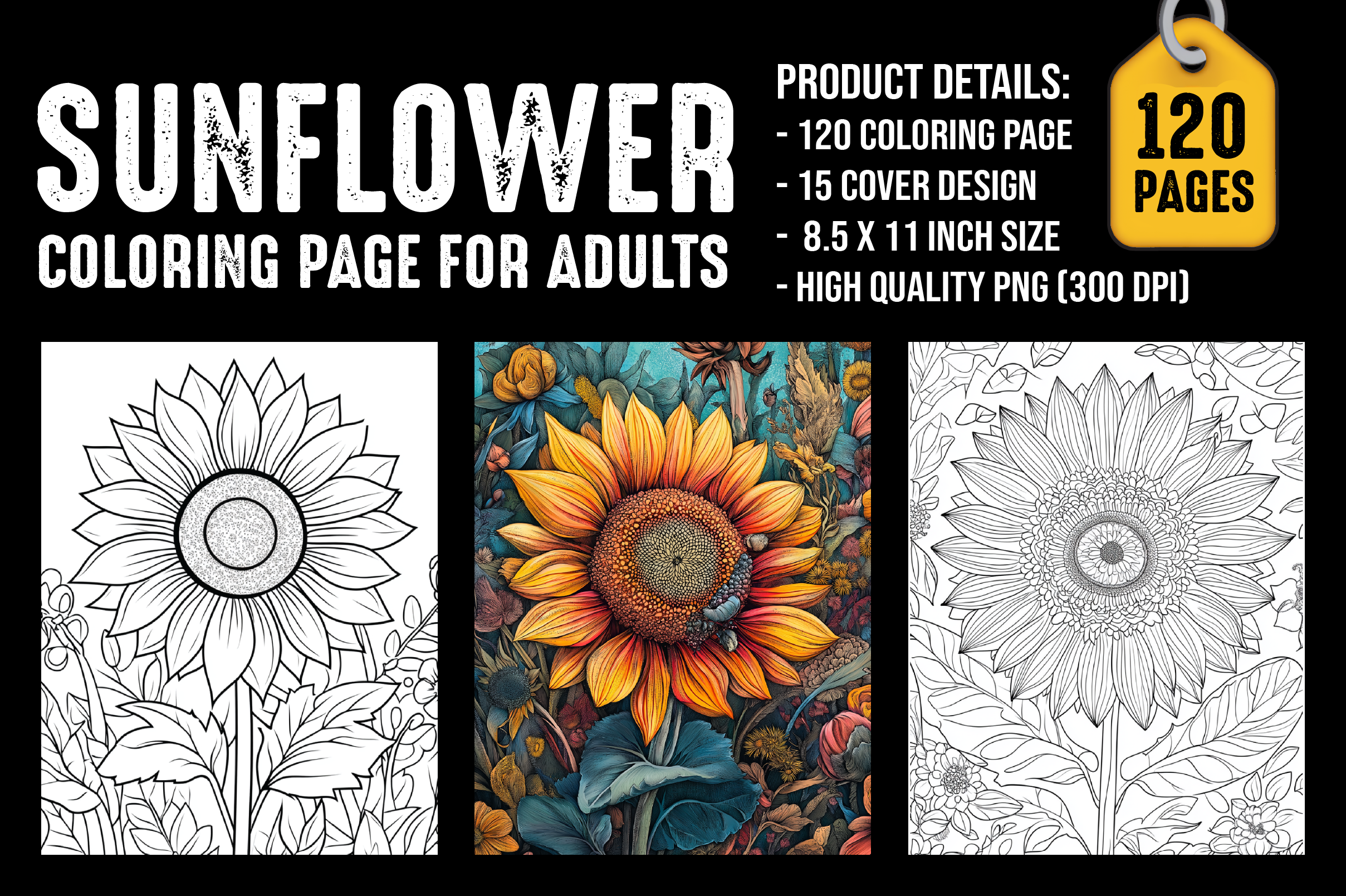 Sunflower Coloring Pages for Adults