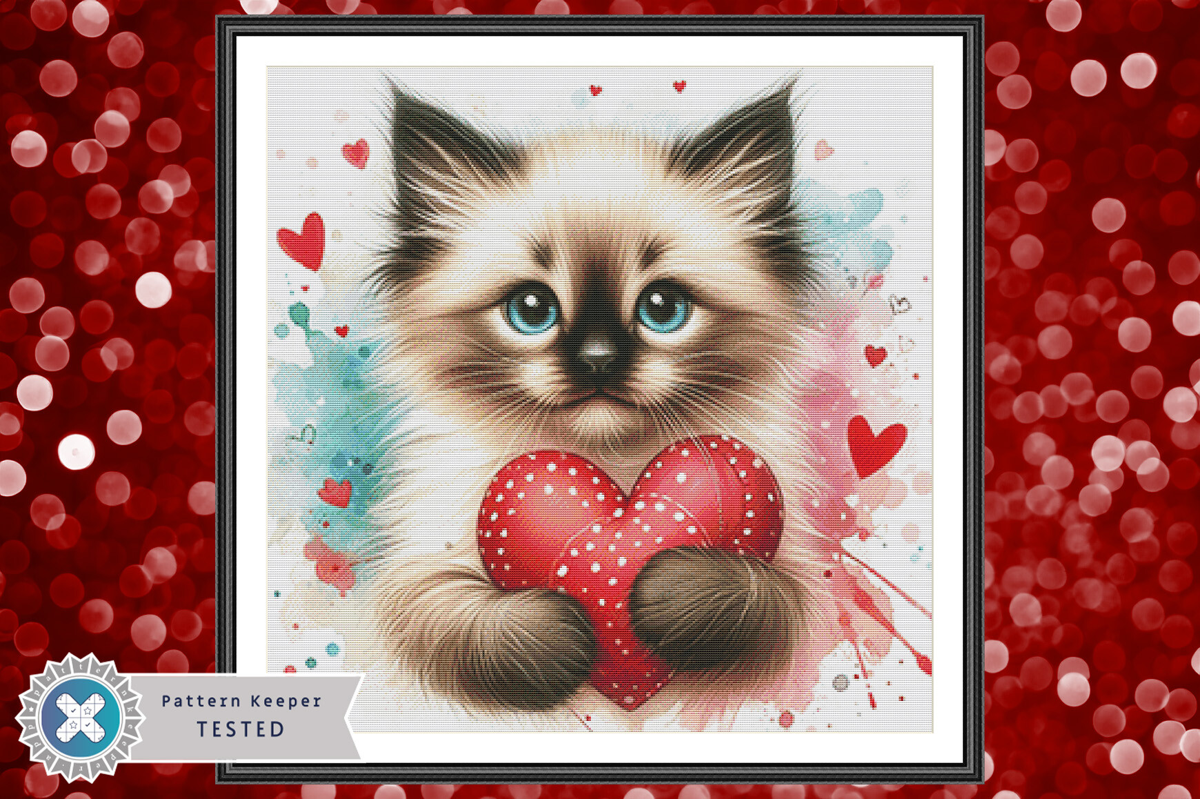 Valentine's Siamese Cat Cross Stitch PDF