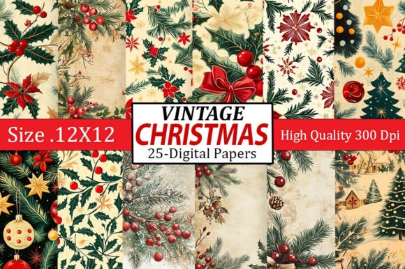 Vintage Christmas Digital Paper Bundle