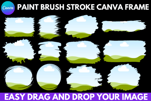 Paint Brush Stroke Canva Frame Bundle with editable shapes