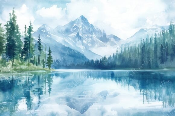 Scenic Watercolor Landscape of Majestic