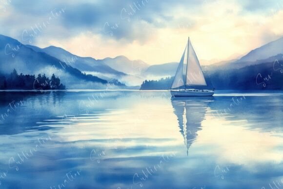 Serene Watercolor Landscape Depicting