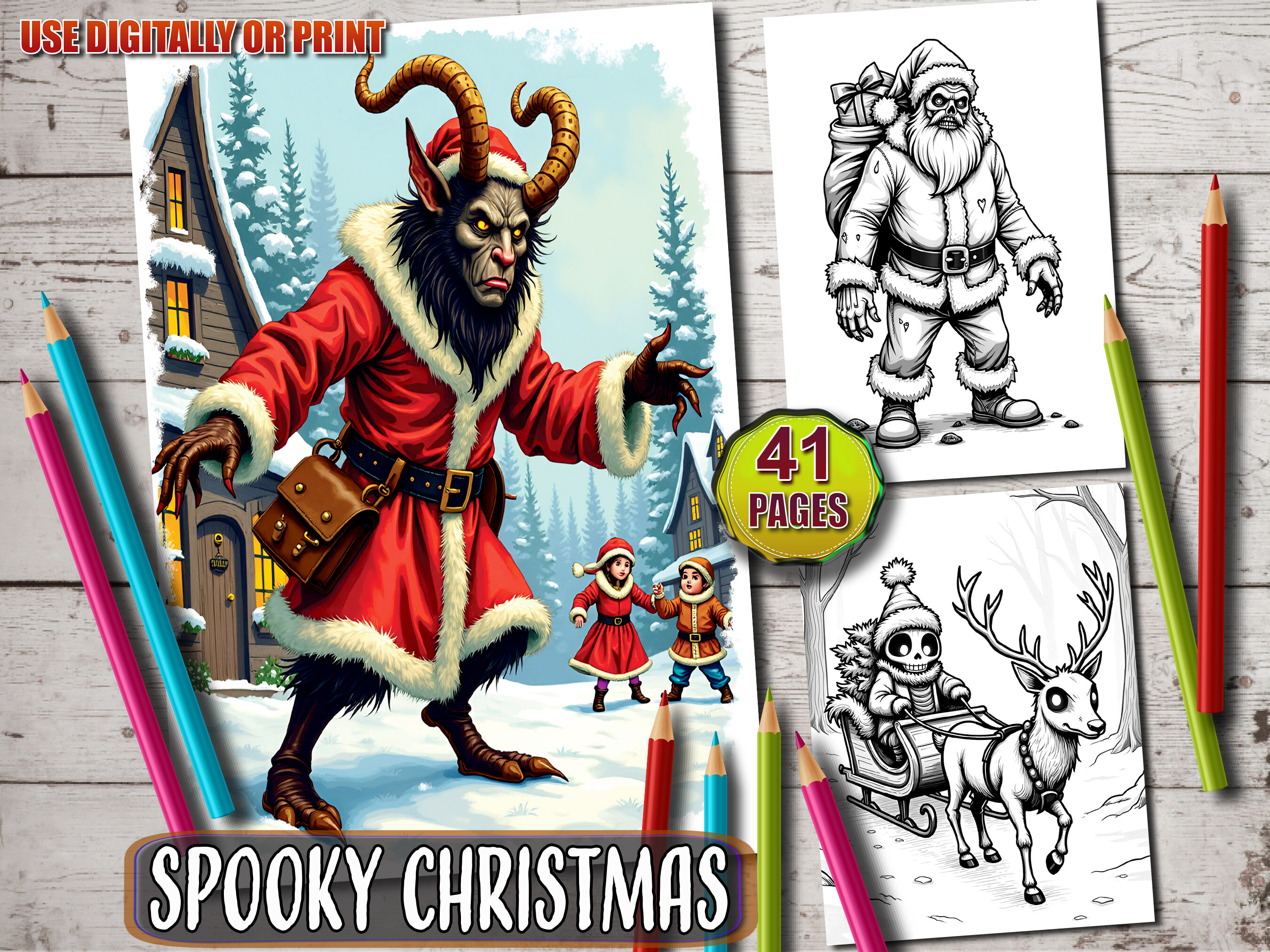 41 Spooky Christmas Coloring Pages Graphic by ADCPArt · Creative Fabrica