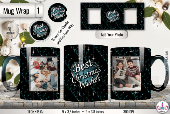 Best Christmas Wishes Photo Mug Wrap Png Graphics