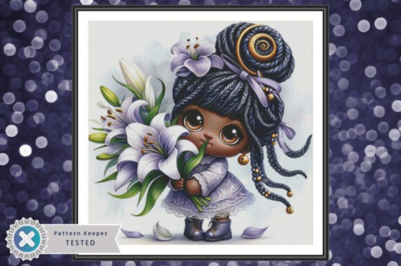 Black Gnome Floral Cross Stitch Pattern