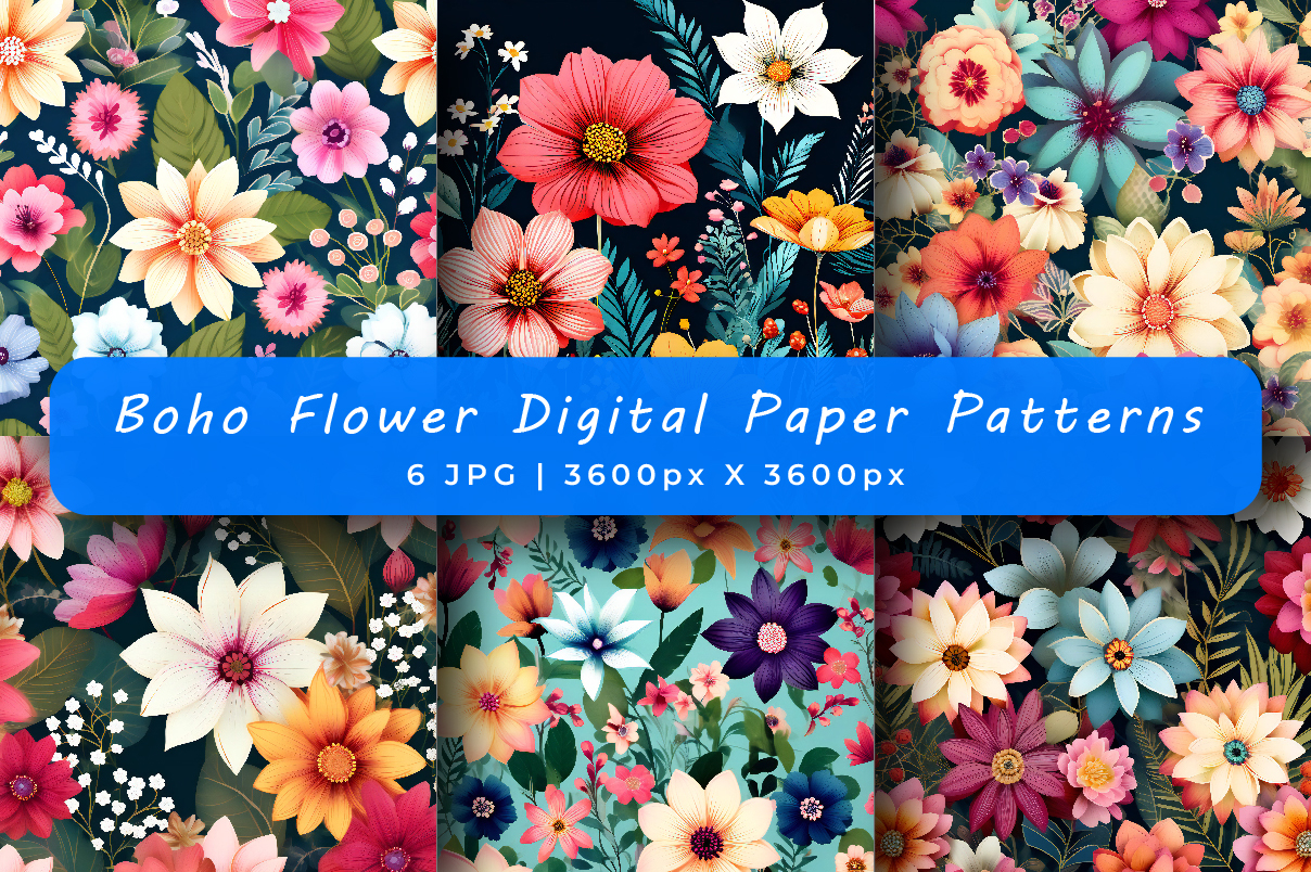 Boho Flower Garden Digital Papers Graphic by srempire · Creative Fabrica