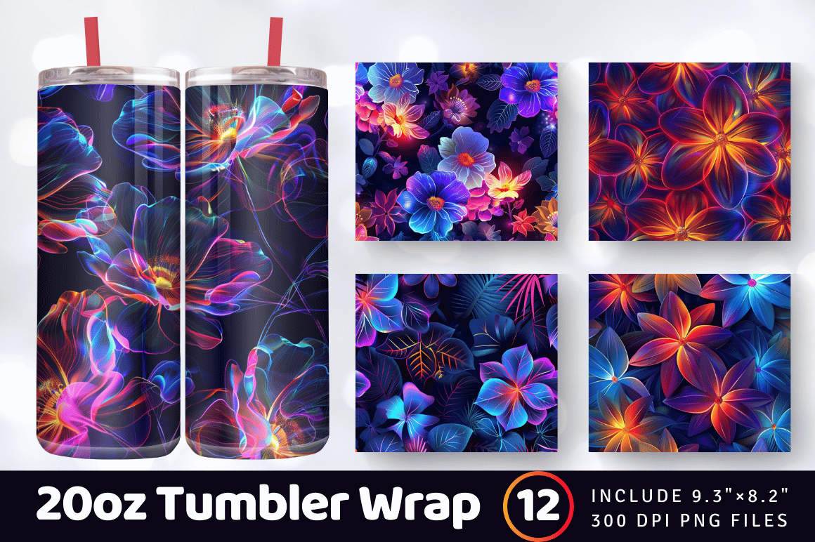 Luxury Disco Neon Flowers Tumbler Wrap Graphic by CraftyCakes ...