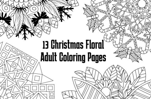 13 Christmas Floral Adult Coloring Pages