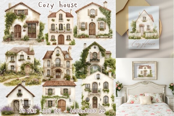Cozy House Watercolor Clipart Graphic by JidapaDesign · Creative Fabrica