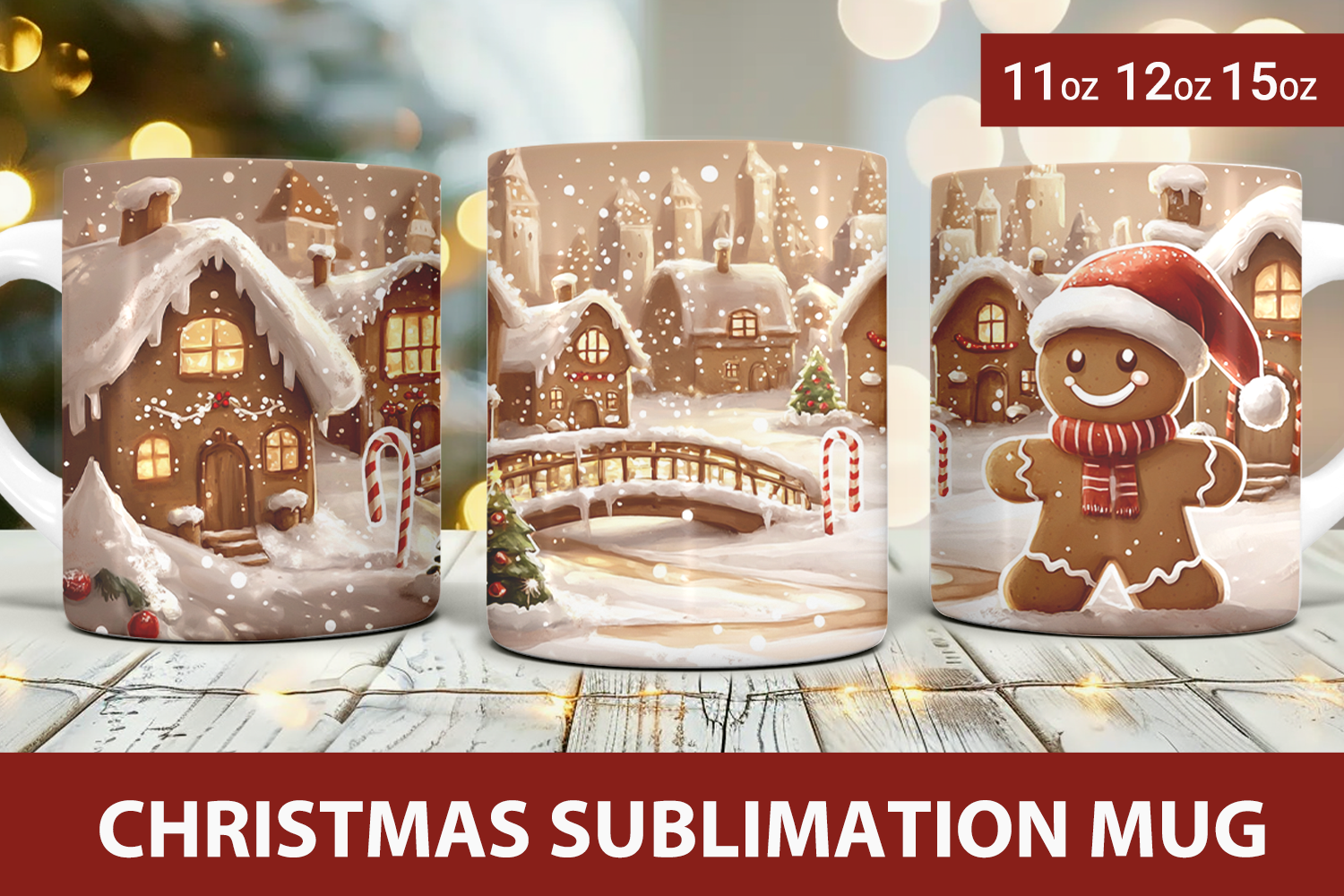 Christmas Mug Wrap Design, Gingerbread