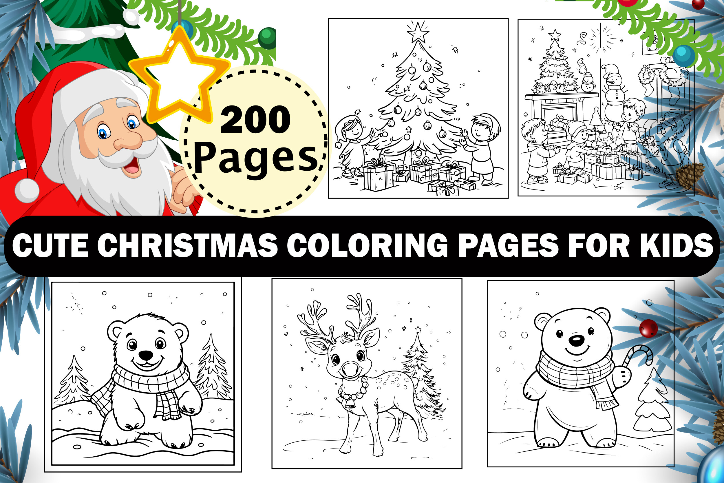 Bold Cute Christmas Coloring Pages Vol-2 Graphic by Nandi Store ...