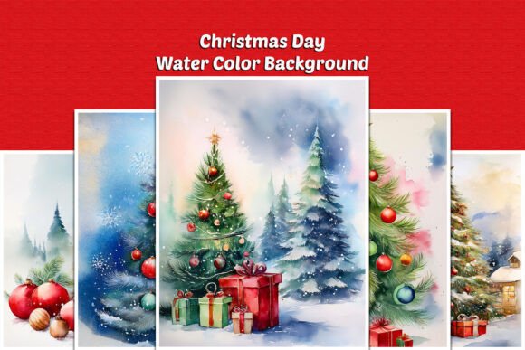 Christmas Day Water Color BG Set 03