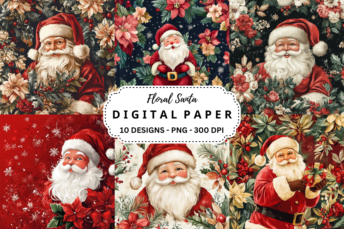 Subtle Santa Background Floral Santa Background Graphic by pcudesigns · Creative Fabrica