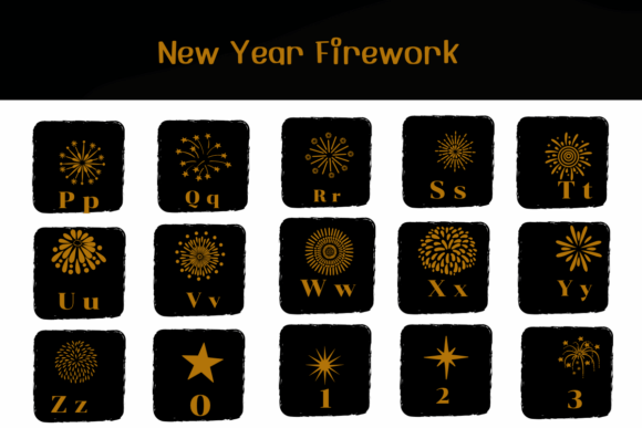 New Year Firework Font PNG with transparent background - Preview 2
