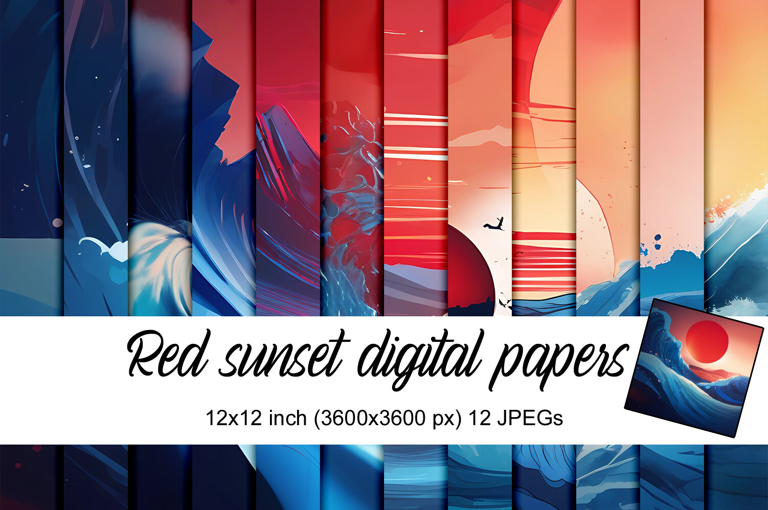 Red Sunset Digital Papers Graphic by Andrea Kostelic · Creative Fabrica