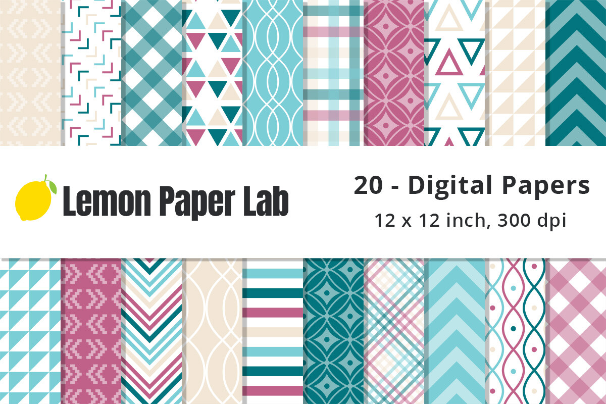 Teal and Magenta Digital Pattern Paper Graphic by Lemon Paper Lab ...
