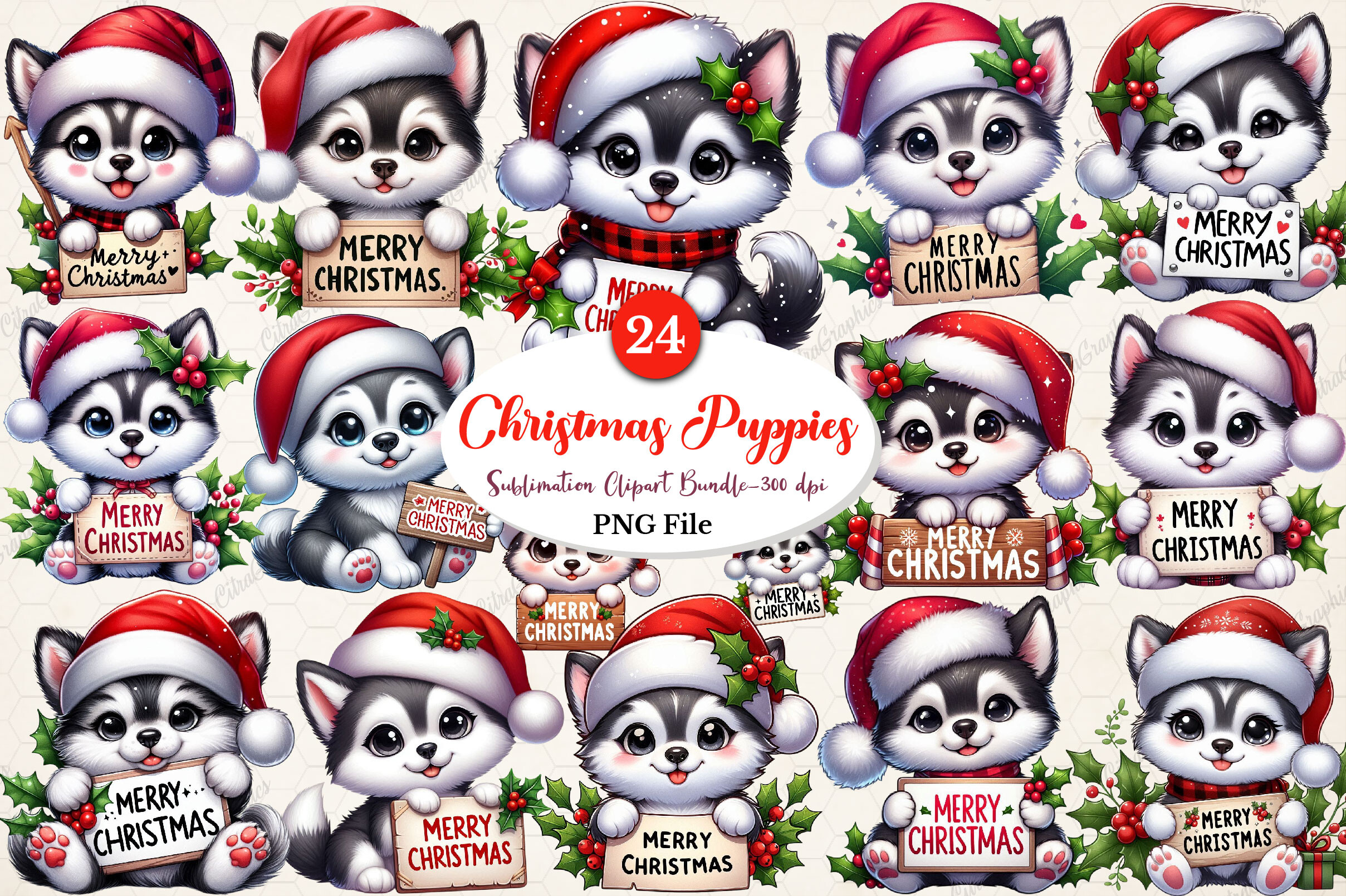 Watercolor Christmas Puppies Clipart Graphic by CitraGraphics ...