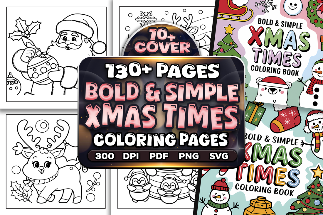 130+ Xmas Times Coloring Pages Bundle