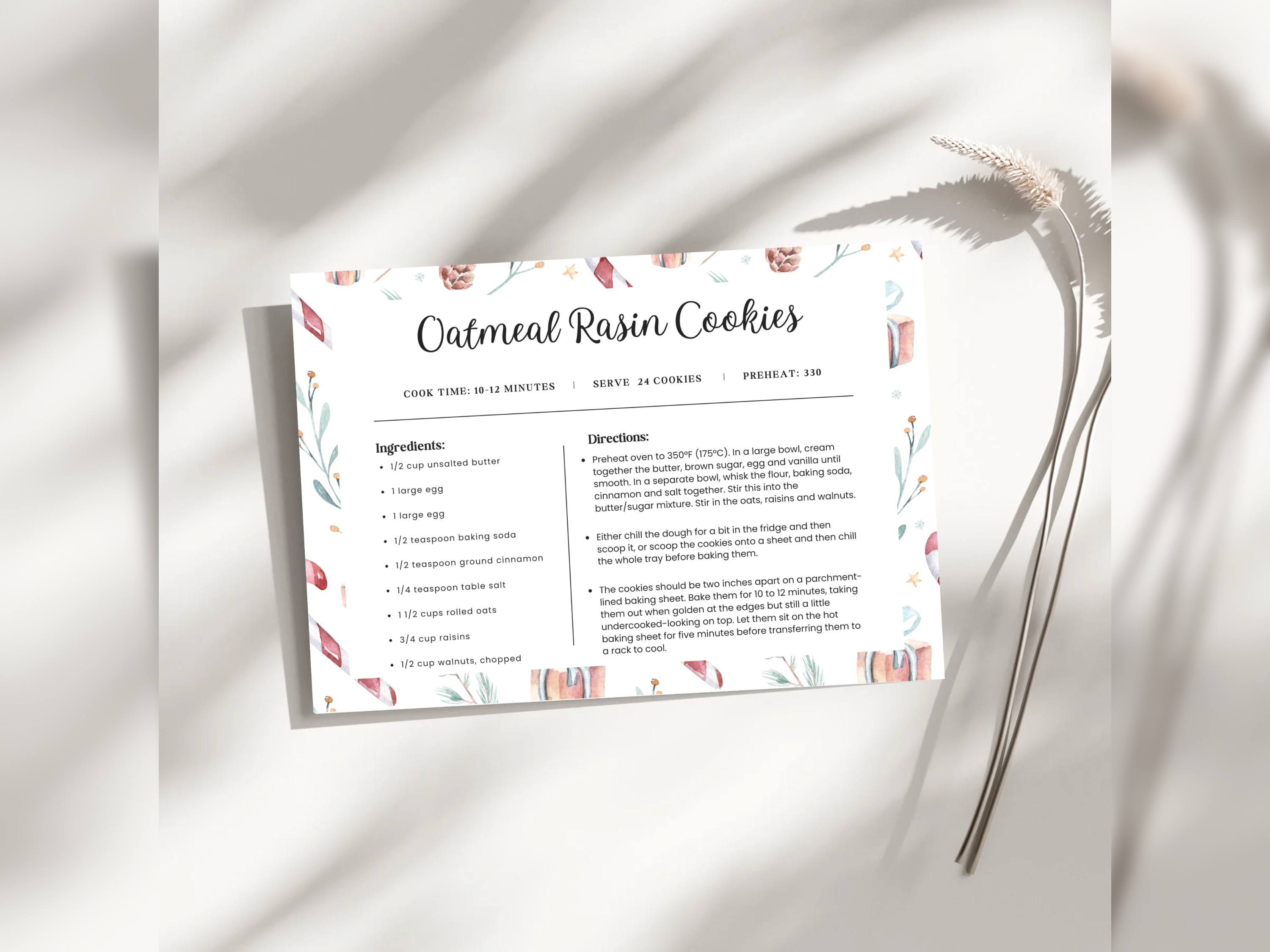 Christmas Recipe Card, Holiday Recipe