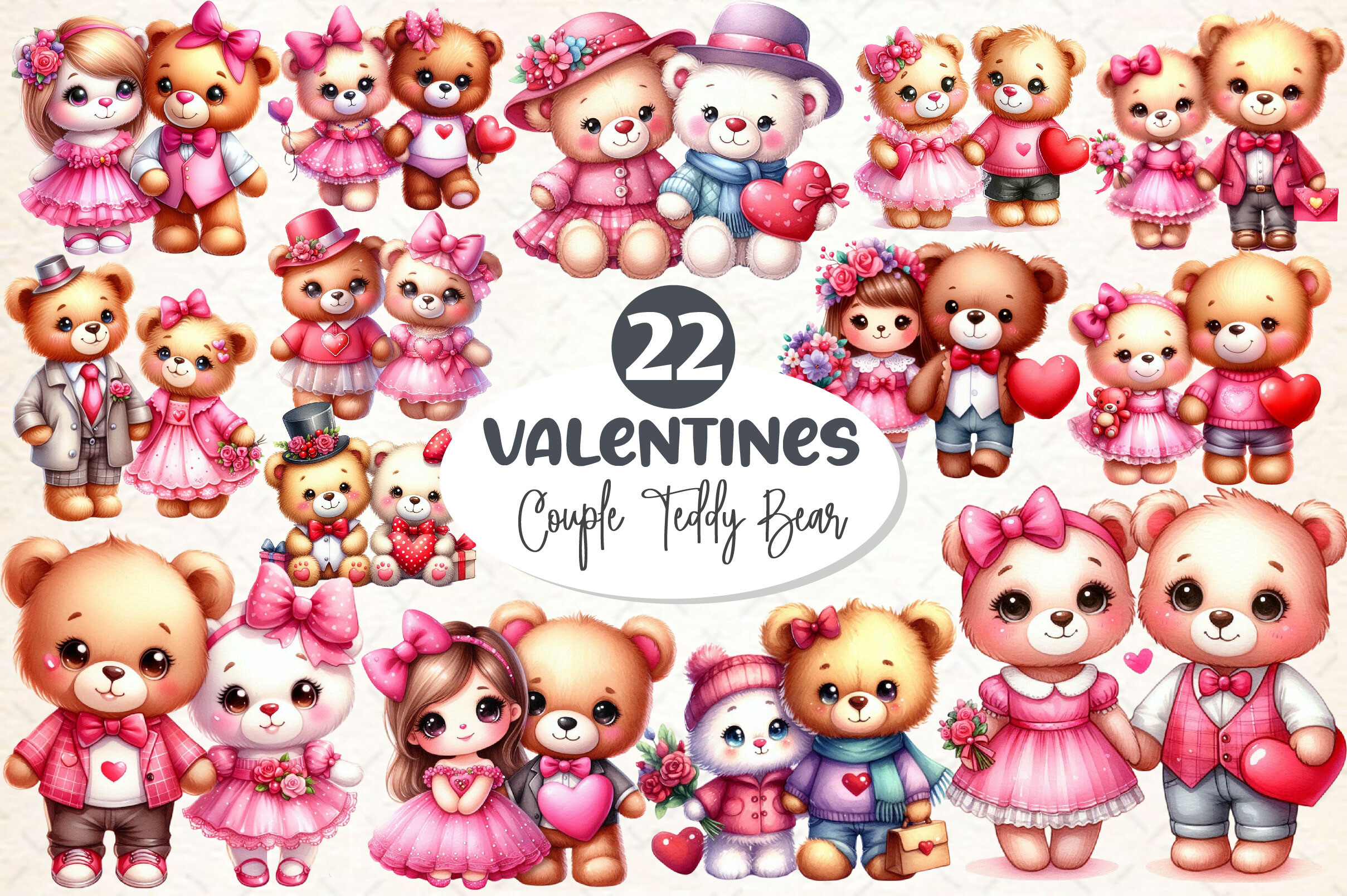 Valentines Couple Teddy Bear Clipart Graphic by Dream Creation ...