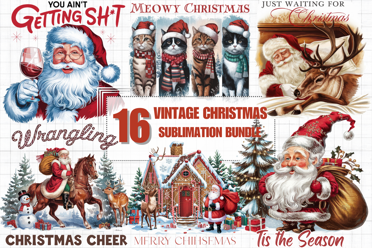 Vintage Christmas Sublimation Bundle Png Graphic by ArtiCraft Designs ...