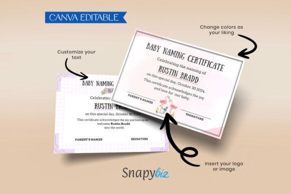 Baby Naming Certificate Canva Templates