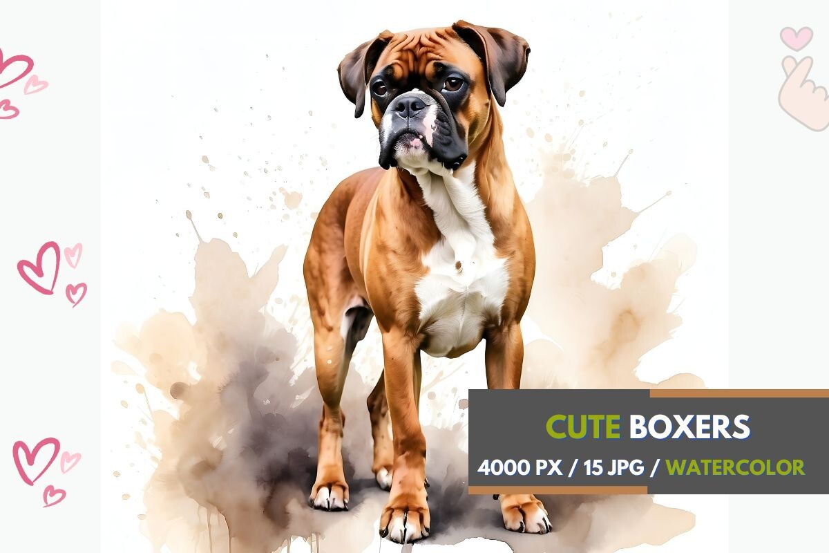 Boxer Dogs Watercolor Clipart Graphic by Murmeo Designs · Creative Fabrica