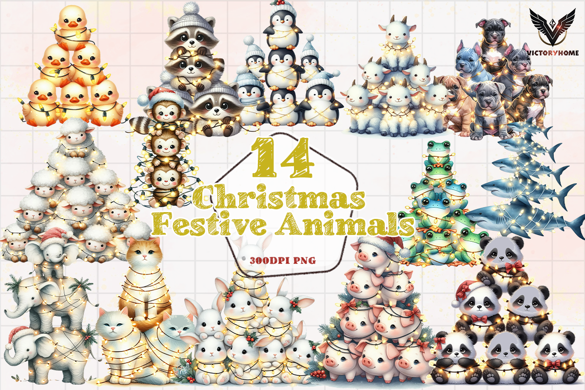 Christmas Festive Animals Clipart PNG Graphic by VictoryHome · Creative ...