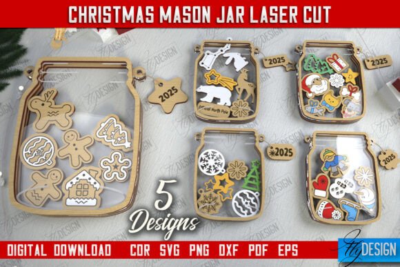 Christmas Mason Jar Bundle | Wooden Sign Corte con Láser Por flydesignsvg