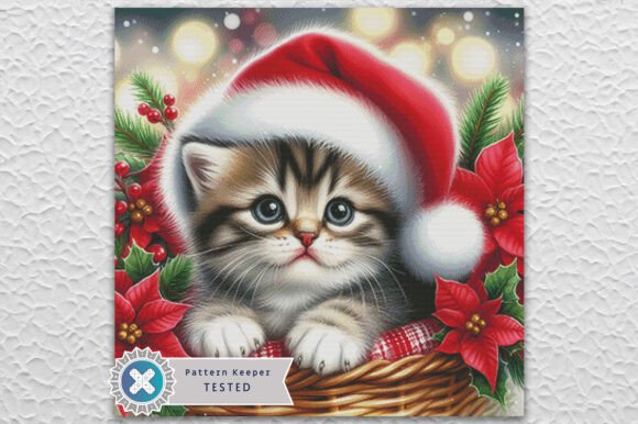 Cute Santa Kitten Cross Stitch Pattern