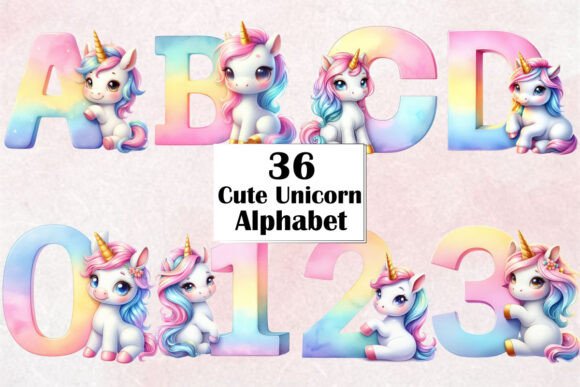 Cute Unicorn Alphabet Clipart Graphic by MK Graphics · Creative Fabrica