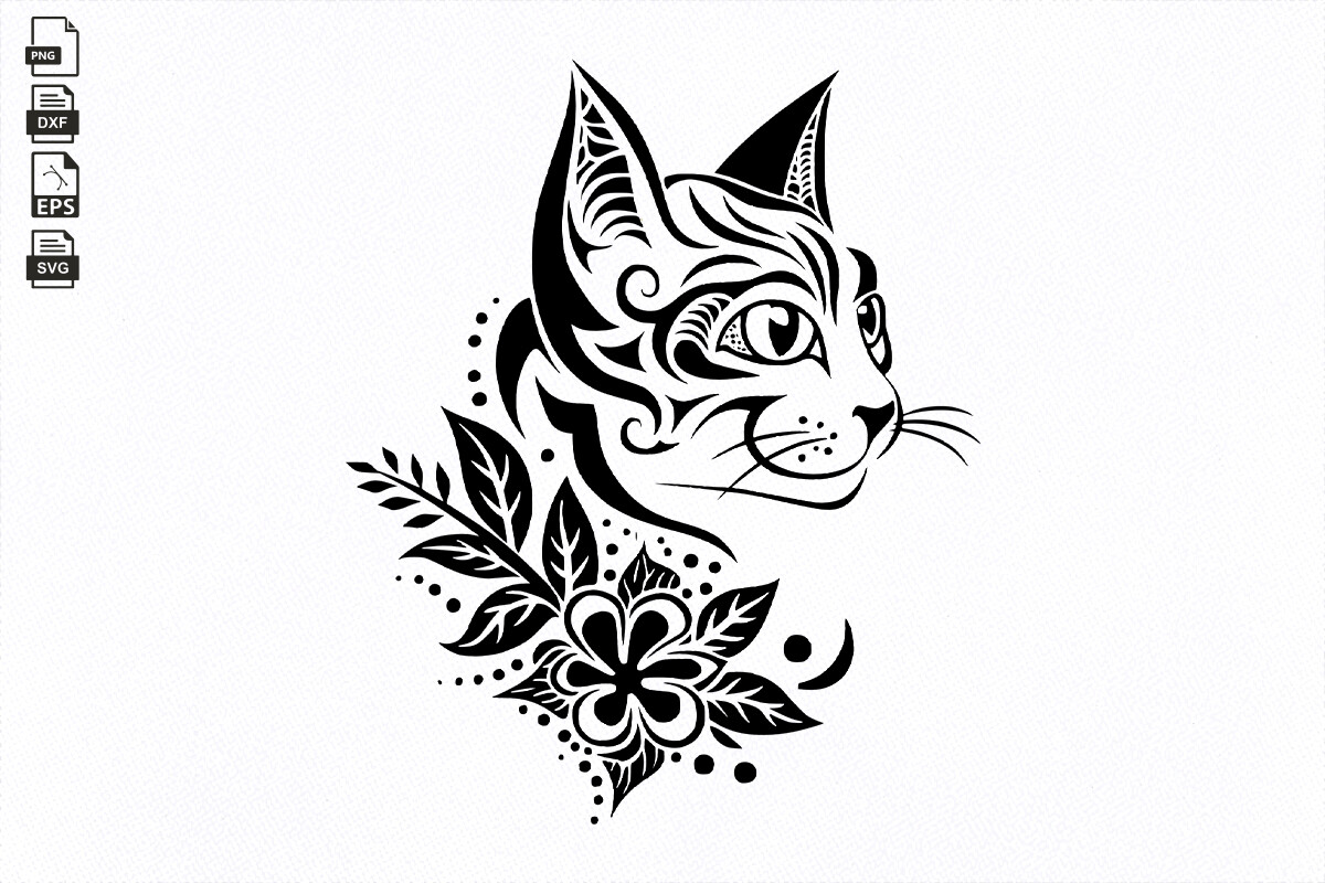 Floral Cat SVG, Black Cat SVG Graphic by BlackCatsZone · Creative Fabrica