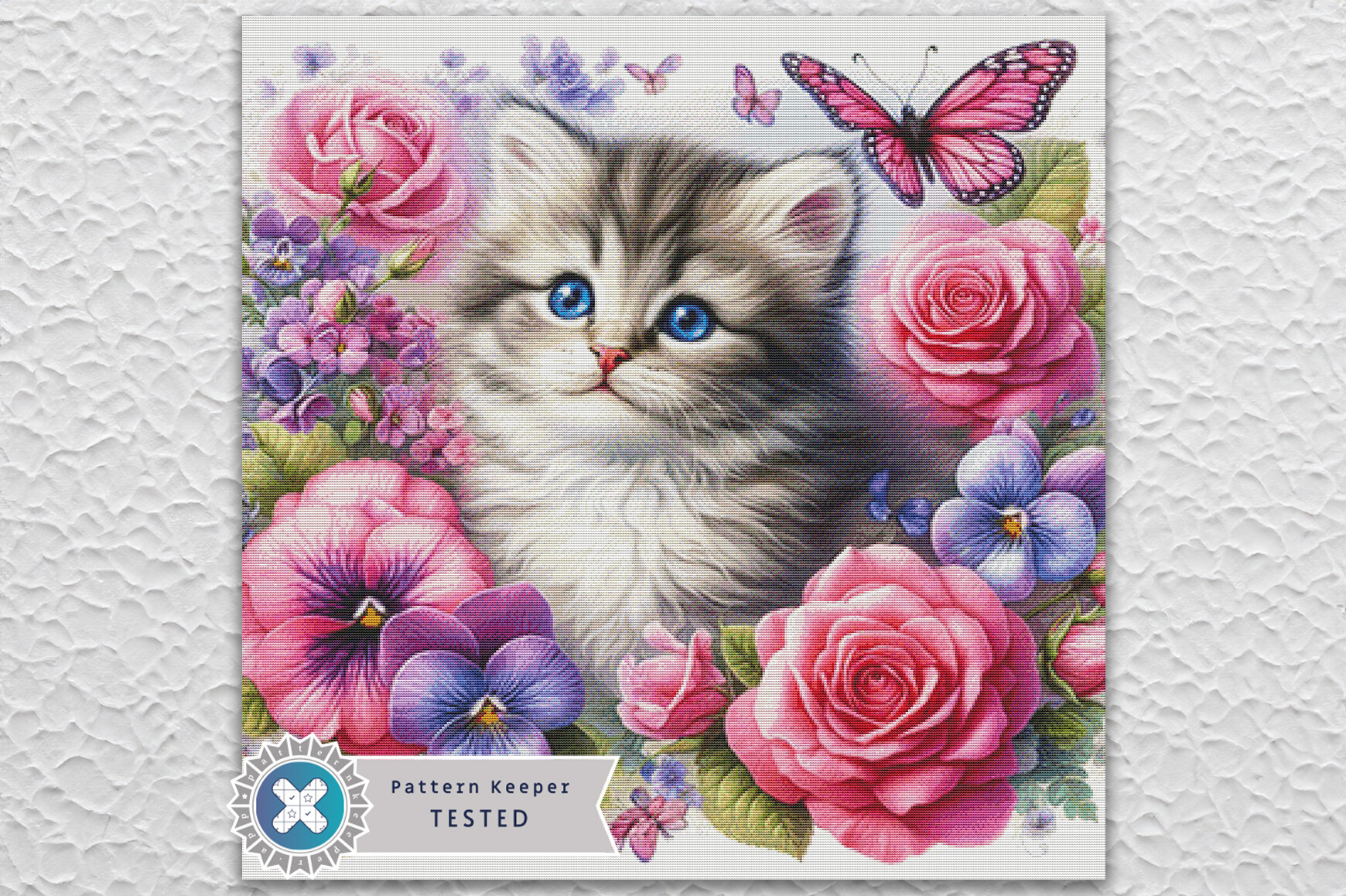 Floral Kitten Cross Stitch Pattern PDF